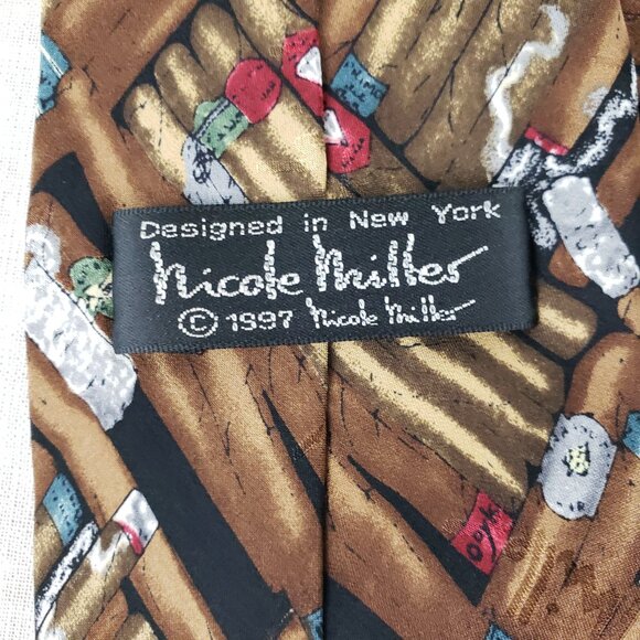 Nicole Miller Silk Tie Cigar Pattern Brown Novelty Smoking Theme 1997 Korea - Picture 3 of 6
